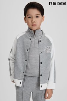 Reiss Soft Grey/White Pelham Senior Jersey Varsity Jacket (K92521) | ₪ 321