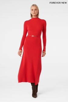 Forever New Red Brielle Fit and Flare Midi Dress (K92542) | €126