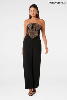 Forever New Black Kenzie Plisse Bow Jumpsuit (K92548) | €184