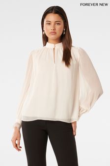 Forever New White Cassidy Lace Cuff Blouse (K92579) | $100