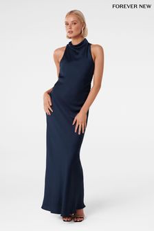 Синій - Вічно нова атласна максі сукня Мішель з відкритою спиною (K92588) | 6 294 ₴