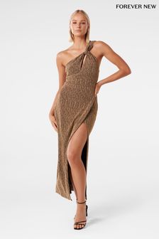 Forever New Gold Kairo One Shoulder Glitter Maxi Dress (K92594) | KRW234,800