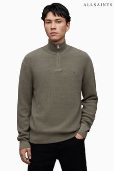 AllSaints Grey Aspen Zip Funnel Neck Sweater (K92611) | OMR51