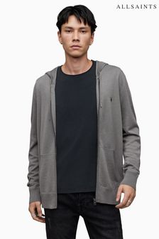 AllSaints Grey Black Mode Merino Zip Hoodie (K92645) | 490 QAR