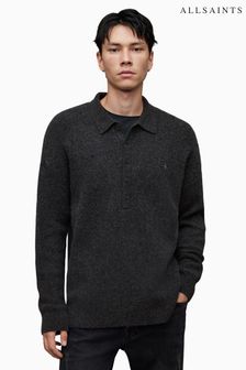 AllSaints Black Shapley Long Sleeve Polo Shirt (K92646) | 631 SAR