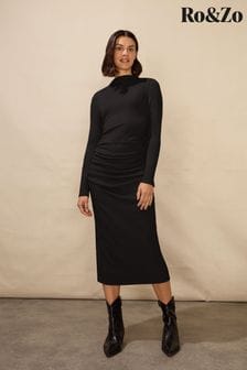 Ro&Zo Petite Rib Jersey Belted Black Dress (K92730) | 490 QAR