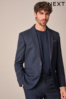 Marineblau - Schmale Passform - Textured Shawl Lapel Suit Jacket (K92752) | 125 €