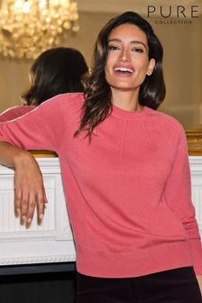 Pure Collection Pink Pointelle Yoke Jumper