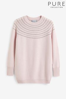 Pure Collection Natural Cashmere Metallic Yoke Sweater (K93156) | $291