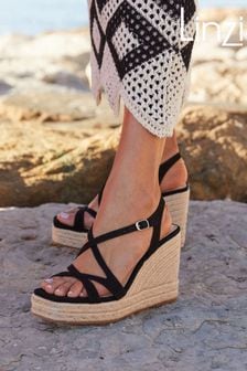 Linzi Black Lexie Strappy Square Toe Wedges (K93175) | AED222