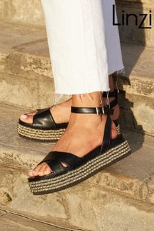 Linzi Black Fiesta Beaded Embellished Wedges With Cross-Over Front Strap (K93180) | SGD 77