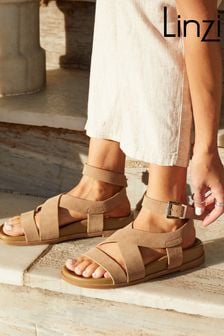 Linzi Nude Kay Round Toe Strappy Flat Sandals (K93194) | 217 SAR
