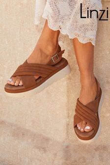 Linzi Brown Shae Crossover Padded Sling-Back Flat-Form Sandals (K93195) | $69