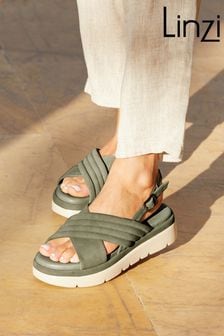 Linzi Green Shae Crossover Padded Sling-Back Flat-Form Sandals (K93201) | OMR21