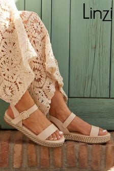Linzi Cream Marine Embellished Sole Flatform Sandals (K93218) | AED211