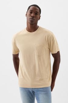 Naturfarben - Gap Original Kurzärmeliges T-Shirt mit Rundhalsausschnitt und Tasche (K93307) | 22 €