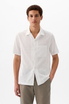 Белый - Рубашка из хлопка и льна с короткими рукавами Gap (K93331) | €53