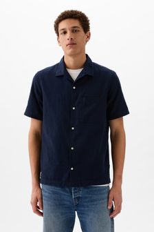 Gap Navy Blue Short Sleeve Linen Cotton Shirt (K93338) | kr519