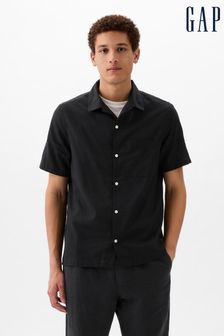 Black - Gap Short Sleeve Linen Cotton Shirt (K93344) | kr730
