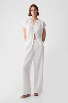 Alb - Pantaloni de pijamale largi din bumbac cu aspect șifonat Gap (K93354) | 209 LEI