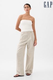 Beige & White Stripe - Gap Alto Waisted Linen Cotton Trousers (K93367) | 85 €