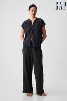 Negru - Pantaloni de pijamale largi din bumbac cu aspect șifonat Gap (K93381) | 209 LEI
