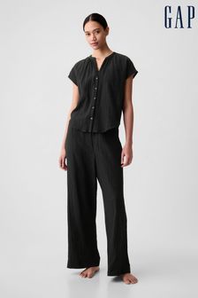 Czarny - Gap Crinkle Cotton Short Sleeve Pyjama Top (K93386) | 160 zł