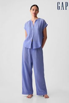Niebieski - Gap Crinkle Cotton Short Sleeve Pyjama Top (K93397) | 160 zł