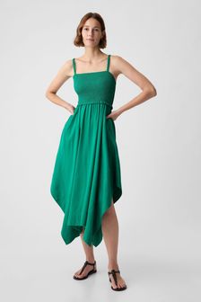 Gap Simply Green Smocked Handkerchief Hem Midi Dress (K93401) | €70