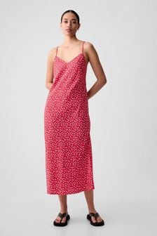 Красный с цветочным узором - Платье-комбинация миди Gap (K93403) | €53