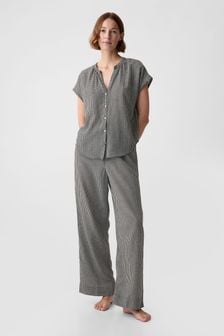 Czarny/biały - Gap Crinkle Cotton Short Sleeve Pyjama Top (K93404) | 160 zł