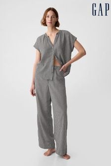 Czarna krata gingham - Wciągane spodnie od piżamy Gap z marszczonej bawełny z szerokimi nogawkami (K93413) | 220 zł