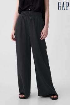 Gap Black Crinkle Cotton Wide Leg Pull On Trouser (K93415) | €63