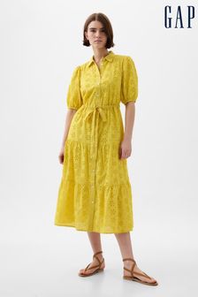 Gap Yellow Eyelet Tie Waist Tiered Midi Dress (K93421) | €92