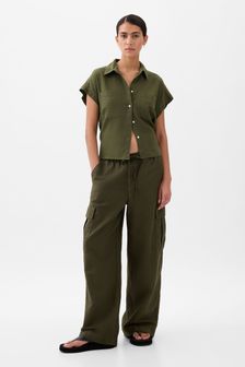 Gap Olive Green Linen Cotton Blend Cargo Trousers (K93424) | €63