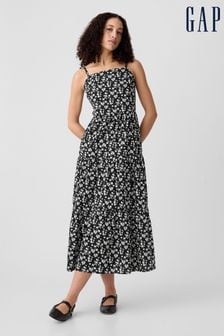Black Floral - Gap Print Tiered Maxi Dress (K93427) | kr820