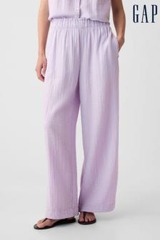 Gap Purple Crinkle Cotton Wide Leg Pull On Trouser (K93443) | €46