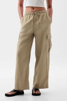 Gap Beige Linen Cotton Blend Cargo Trousers (K93445) | LEI 328