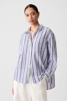Gap Blue Crinkle Cotton Long Sleeve Oversize Shirt (K93451) | LEI 209