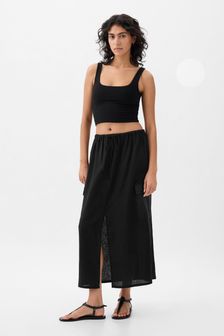 Gap Black Linen Cotton Uitlity Pocket Midi Skirt (K93453) | €64