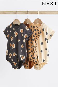 Black/ Cream Animal Print Baby T-Shirt Rompers 3 Pack (K93661) | $27 - $34