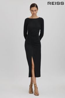 Reiss Charcoal Lana Ruched Jersey Midi Dress (K93669) | $262