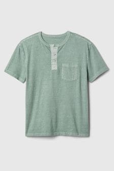Zielony - Gap Vintage Henley Short Sleeve Crew Neck T-shirt (4-13 lat) (K93836) | 75 zł