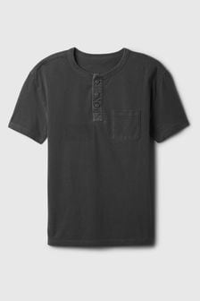 Czarny - Gap Vintage Henley Short Sleeve Crew Neck T-shirt (4-13 lat) (K93839) | 75 zł