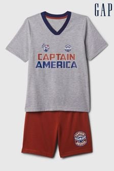 Gap Grey Marvel Captain America Shorts Pyjama Set (4-13yrs) (K93847) | €29