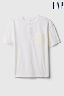 Gap White Vintage Henley Short Sleeve Crew Neck T-Shirt (4-13yrs) (K93849) | kr156