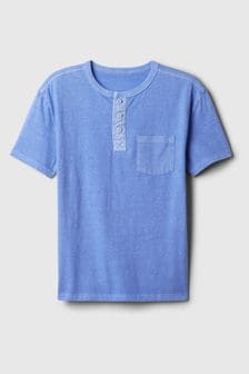 Blau - Gap Kurzarm-T-Shirt mit Vintage-Henleykragen (4-13yrs) (K93851) | 19 €
