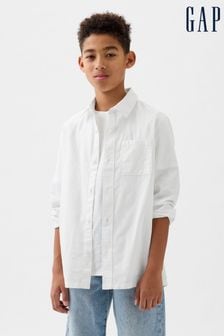 Gap White Linen Blend Long Sleeve Oxford Shirt (4-13yrs) (K93874) | kr370