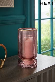 Pink Ribbed Glass Hurricane in Medium (K94107) | $40