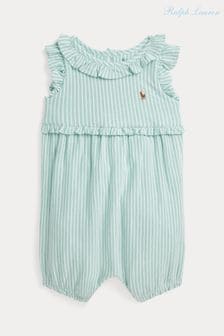 Polo Ralph Lauren Grün gestreifter Oxford-Strampler für Babys (K94160) | 92 €